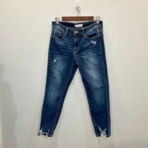 Vervet Blue Distressed Cropped Skinny Jeans Size 29 Medium Wash Frayed Hem